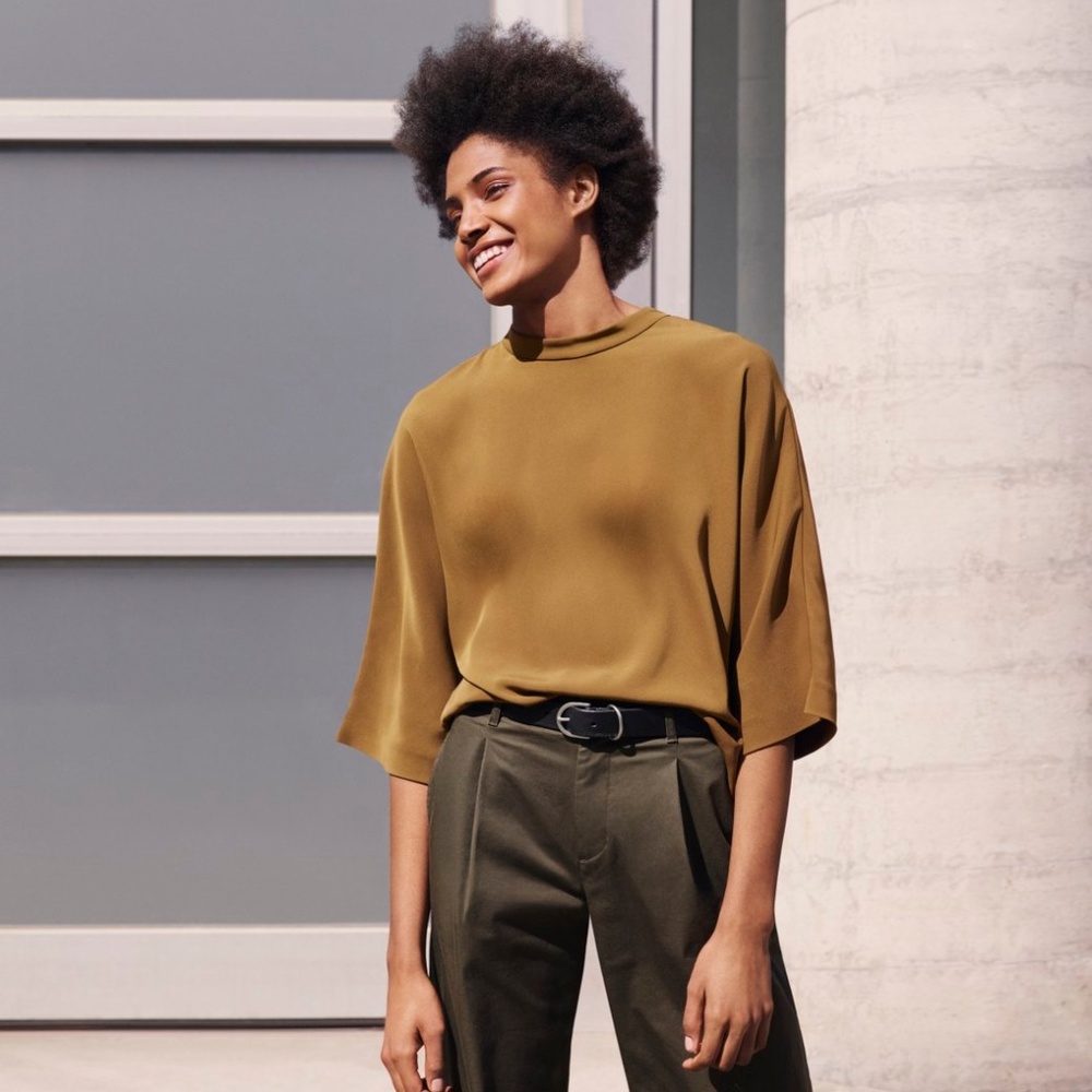 Uniqlo Drape Mock Neck 3/4 Sleeve Blouse